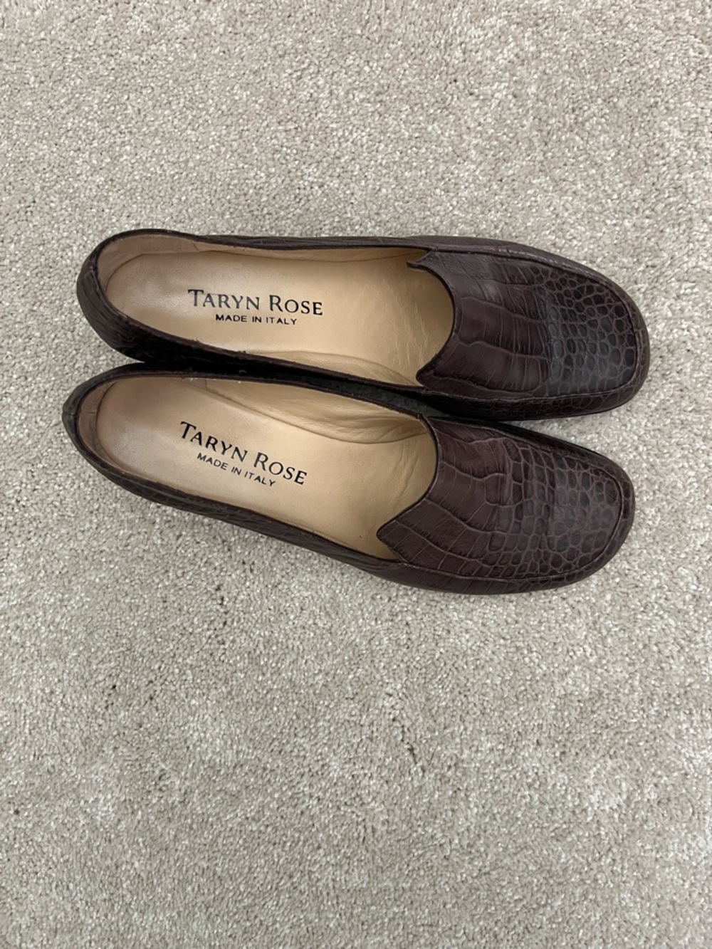 Taryn Rose Croc-Embossed Loafers - Brown made in Italy